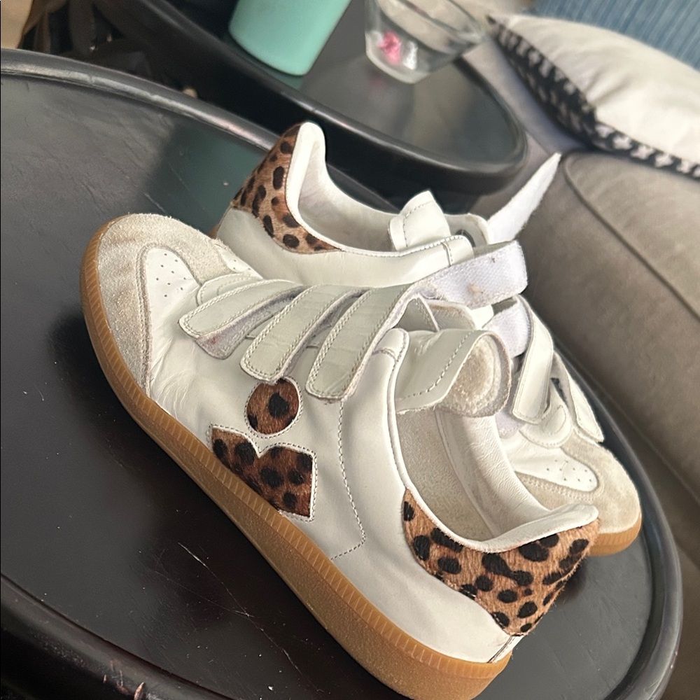 Isabel Marant White and Leopard Print Sneakers